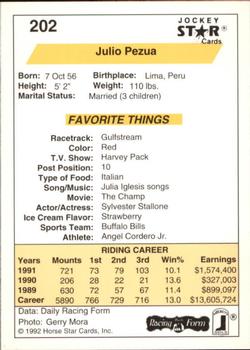 1992 Jockey Star #202 Julio Pezua Back